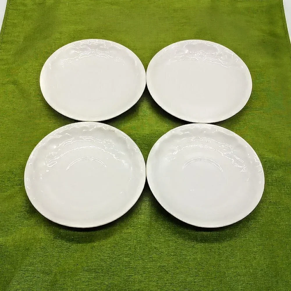 Set of 4 White Porcelain Demitasse Cups & Saucers